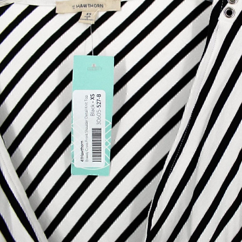 41 Hawthorne Striped Braedy Cross Front Top XS Black White - Picture 4 of 6